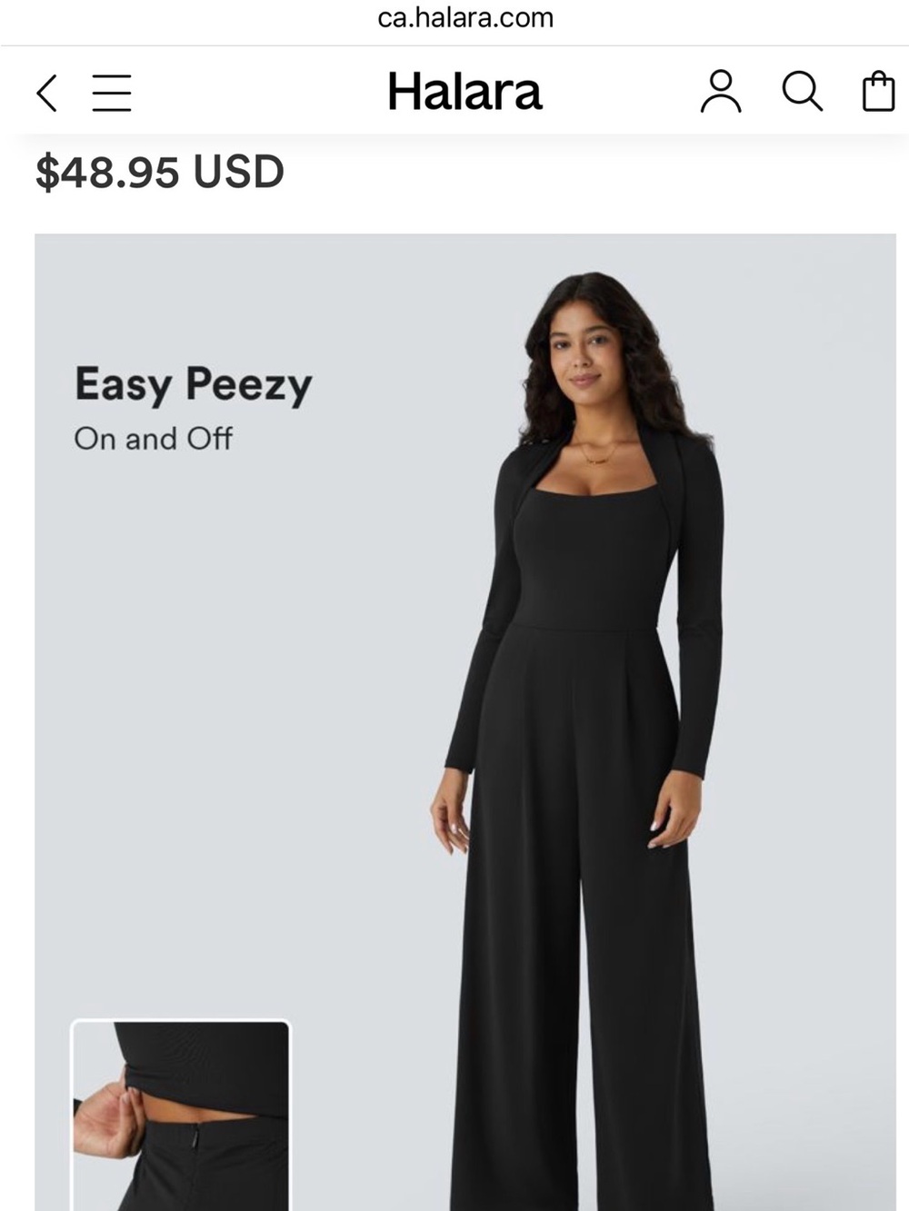 HALARA Black Square-Neck Long-Sleeve Wide-Leg Jumpsuit